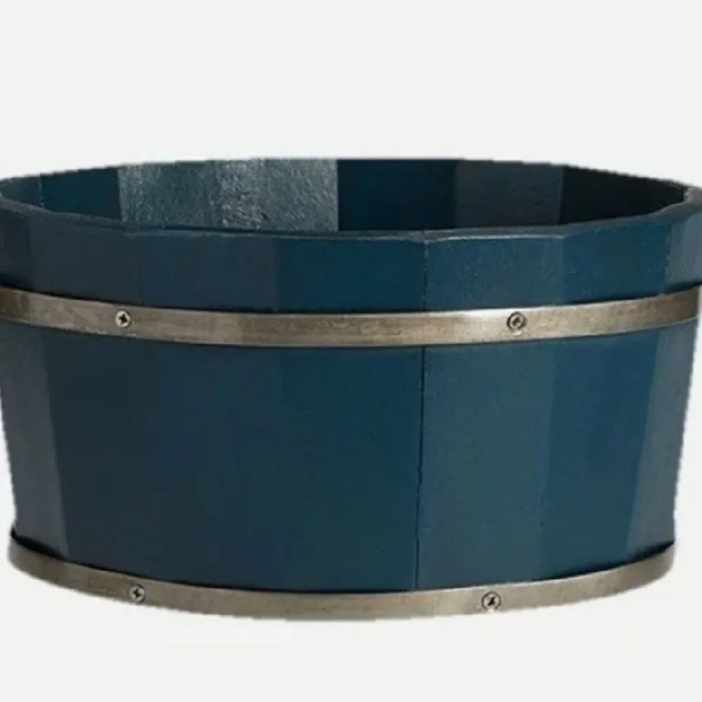 RARE Pottery Barn Wood Bucket Catchall Bowl BLUE | 11